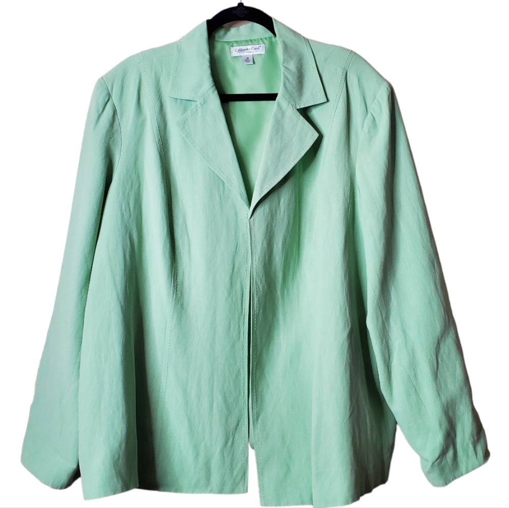 Coldwater Creek 3X Blazer Suit Jacket lime green silk linen open front